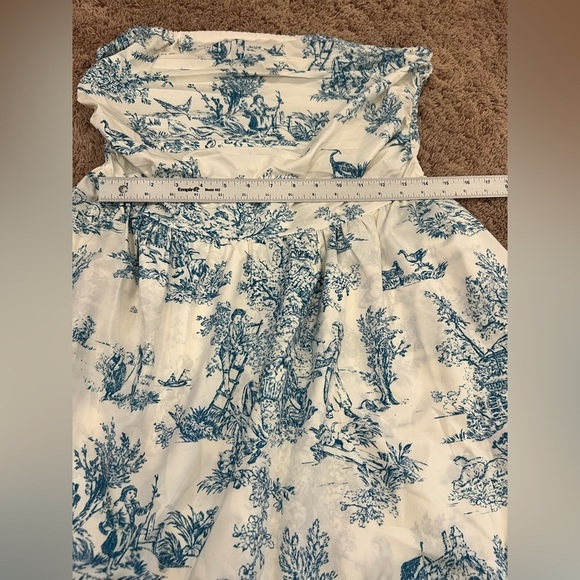 New XL 12 SHEIN vacay blue white toile strapless tiered dress shirred - Picture 15 of 17